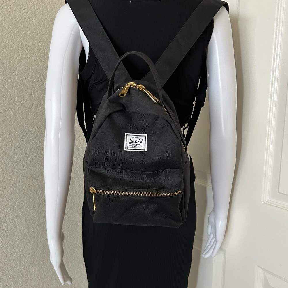 Herschel  Nova Black Mini Backpack front zip pocket top zip top handle